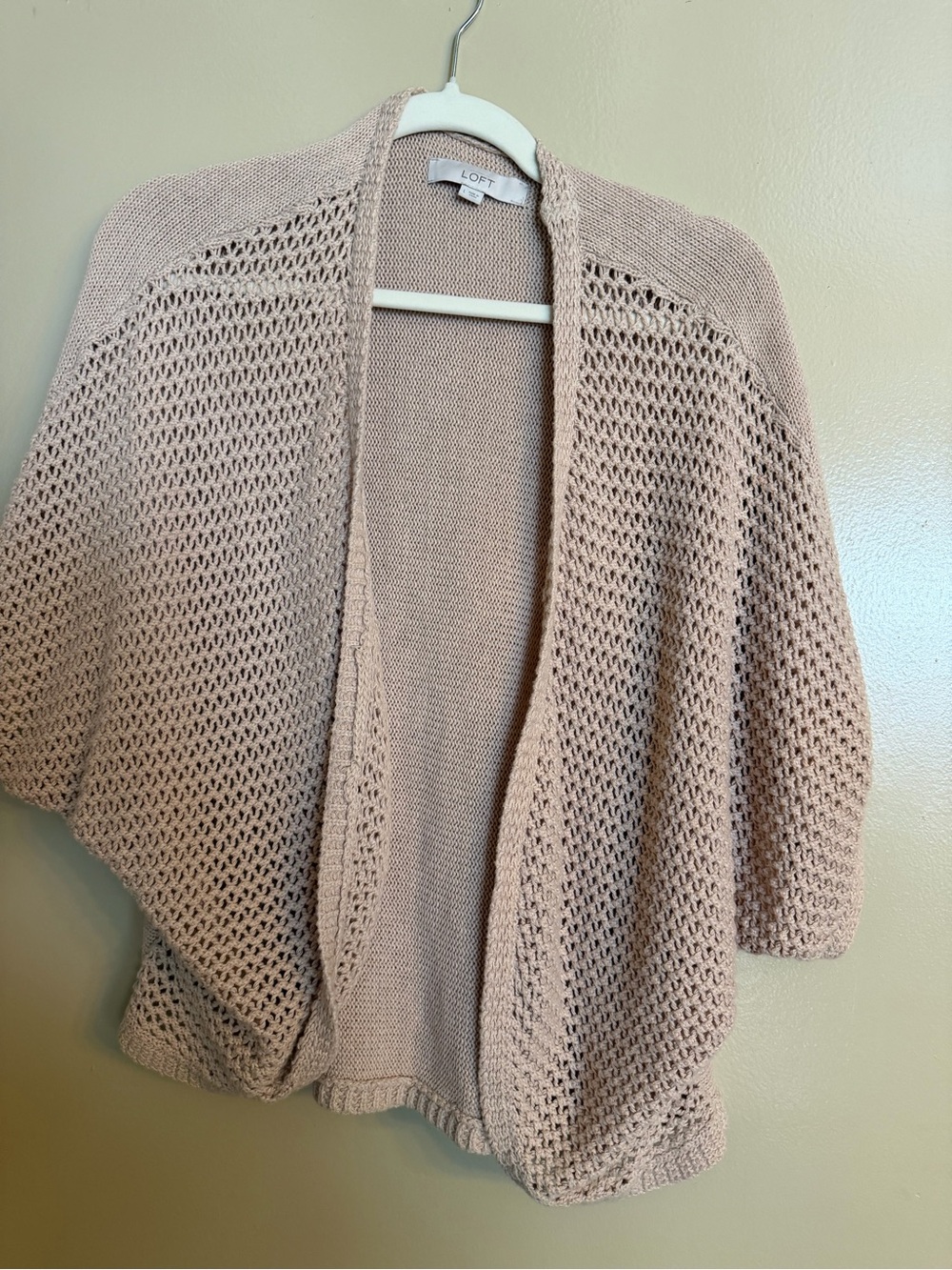 LOFT Open-Knit Draped Shrug — Taupe
